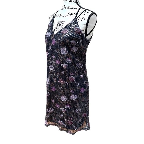 Floral Print Strappy Y-Back Sequin Mesh Dress Size M - Picture 1 of 8